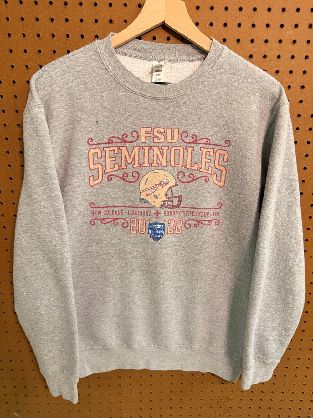 Seven Lane Crewneck Sweater FSU 2022 Allstate Louisiana Kickoff Gray Men's M